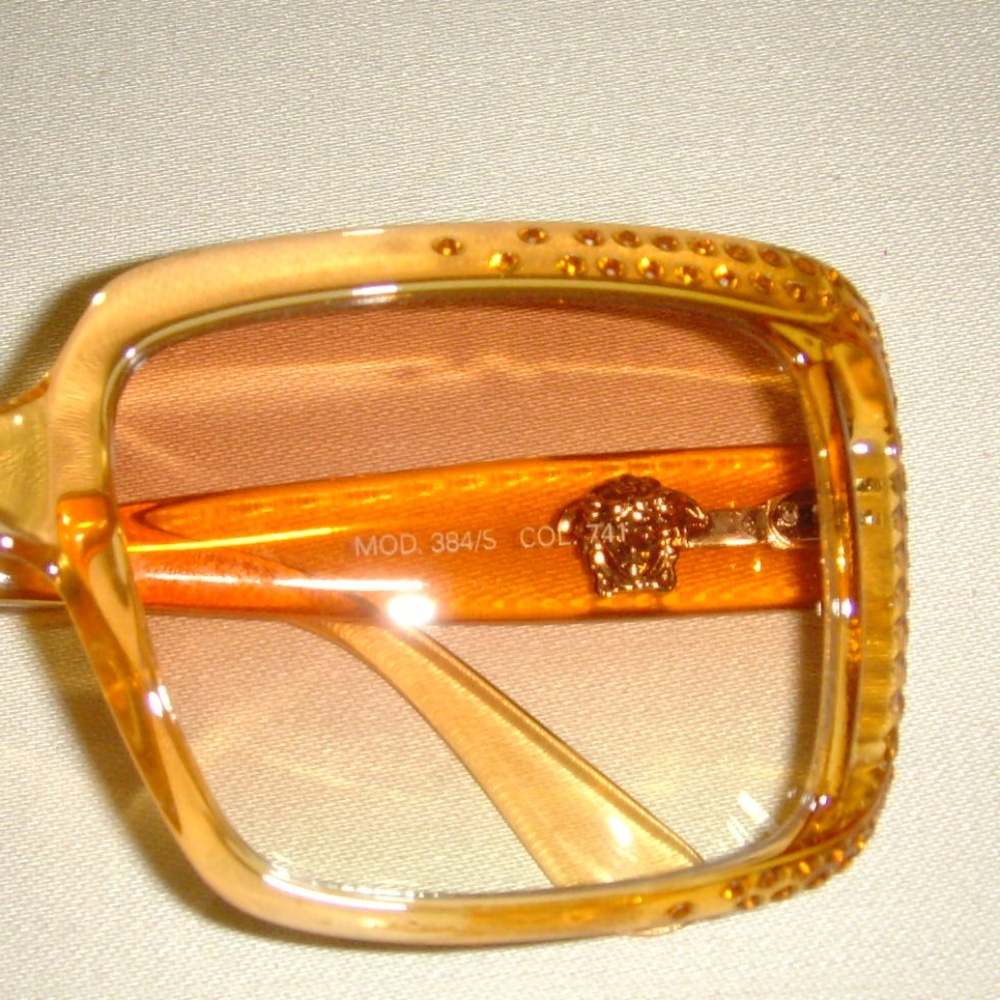 VERSACE Vintage Amber Colored and Rhinestone Sunglasses - Picture 9 of 16